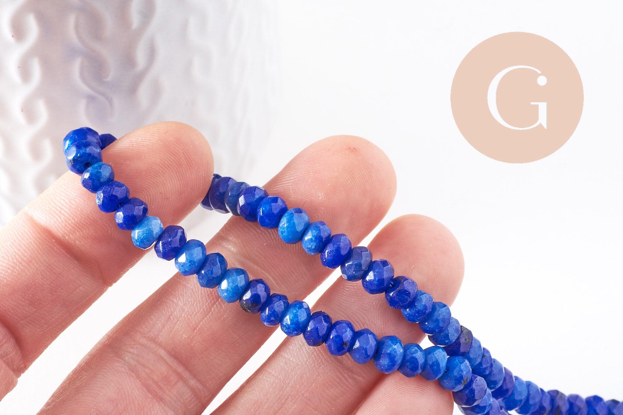 Perle Rondelle Jaspe de sésame bleu foncé facettée 6x4mm, x1 fil de 37.5cm (G7871)