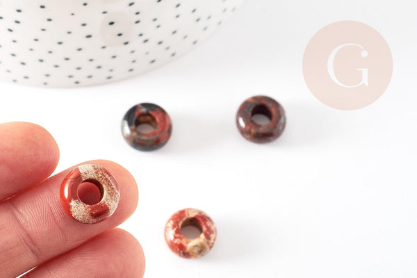 Perle Rondelle donut Jaspe marron marbré naturelle 14mm, rondelle pierre pour création bijoux x2 (G9211)