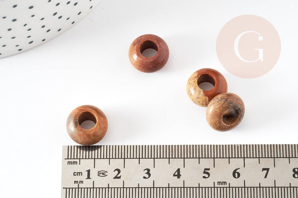 Perle Rondelle donut Jaspe marron naturelle 14mm, rondelle pierre pour création bijoux x2 (G9212)