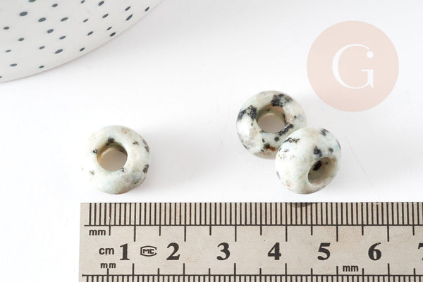 Perle Rondelle donut Jaspe sésame blanc naturelle 14mm, rondelle pierre pour création bijoux x2 (G9213)