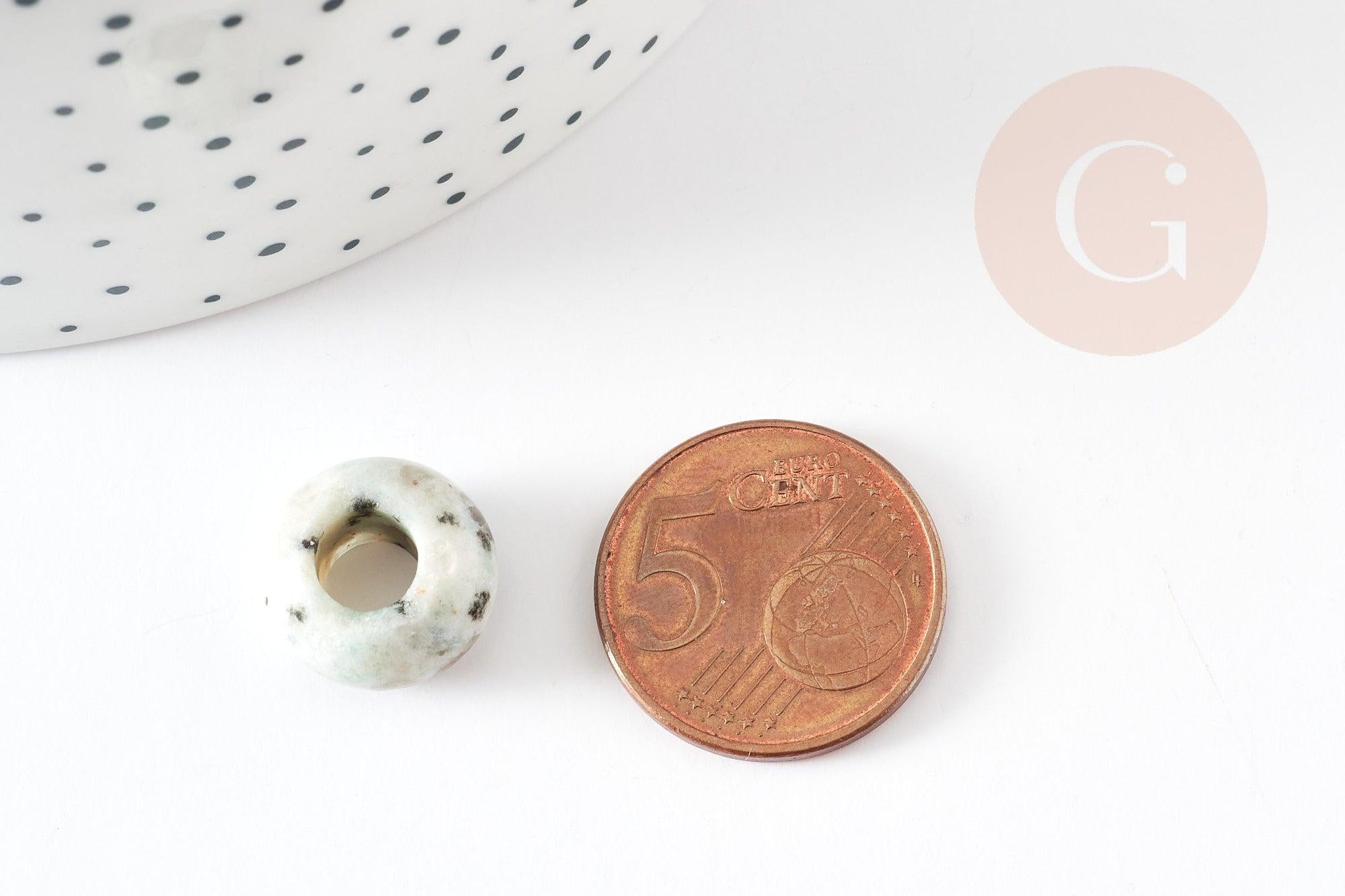 Perle Rondelle donut Jaspe sésame blanc naturelle 14mm, rondelle pierre pour création bijoux x2 (G9213)