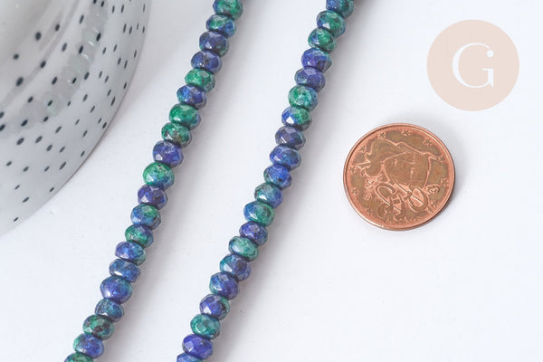 Perle Rondelle jaspe sésame teintée facettée bleu foncé 6x4mm, pierre naturelle, le fil de 38cm (G7874)