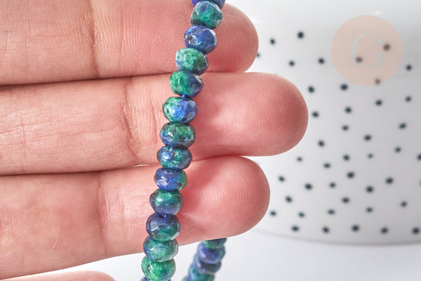 Perle Rondelle jaspe sésame teintée facettée bleu foncé 6x4mm, pierre naturelle, le fil de 38cm (G7874)