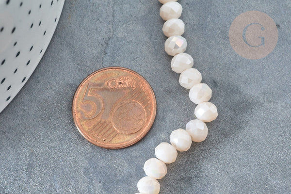 Perle Rondelle verre opaque crème 6x4~5mm, bracelet, le fil de 39cm, x1 (G7814)