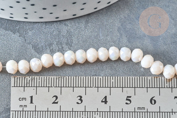 Perle Rondelle verre opaque crème 6x4~5mm, bracelet, le fil de 39cm, x1 (G7814)