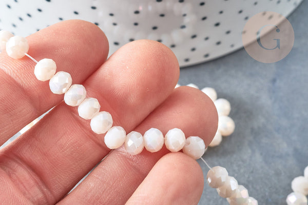 Perle Rondelle verre opaque crème 6x4~5mm, bracelet, le fil de 39cm, x1 (G7814)