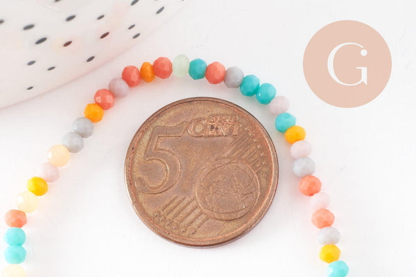 Perle abacus cristal multicolore opaque, Perles verre ,3x2.5mm, le fil de 42cm, x1 (G4423)