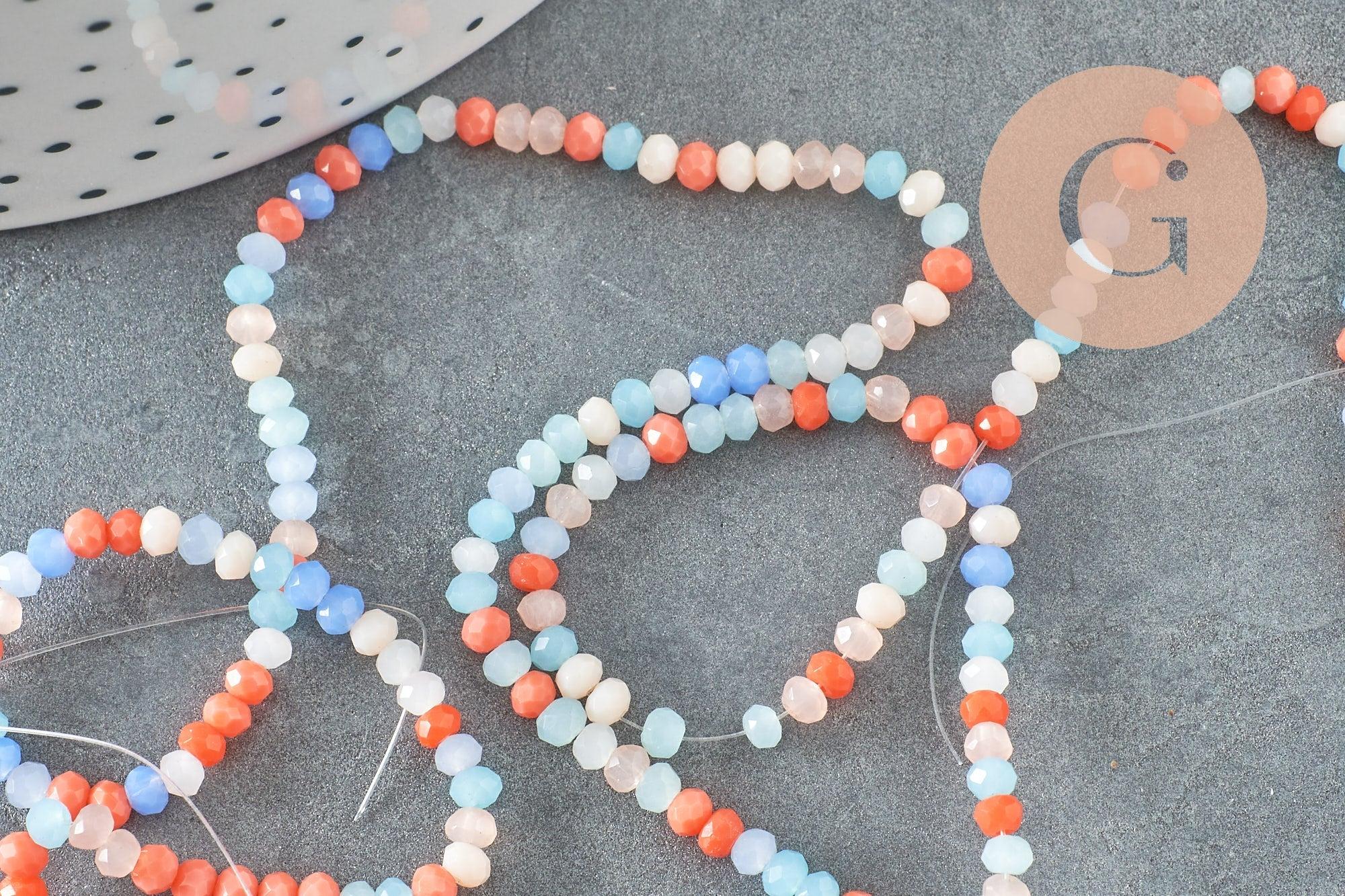 Perle abacus cristal multicolore opaque orange 3x2.5mm,Perles verre , fil de 45cm, x1 (G4426)