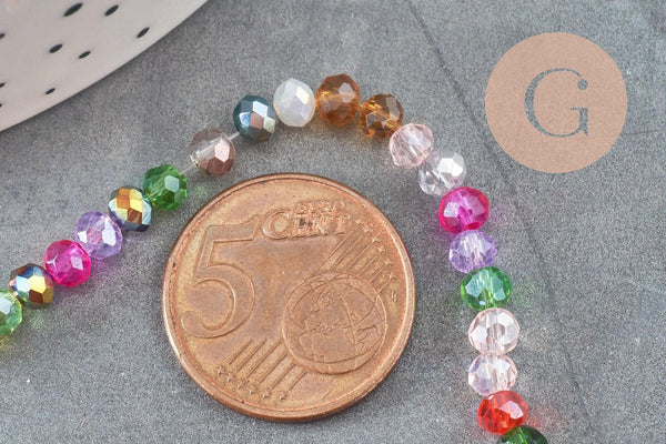 Perle abacus cristal multicolore, perles bijoux, perle abacus, perle cristal,Perles verre, fil de 130 perles ,3x4mm, x1 (G2749)