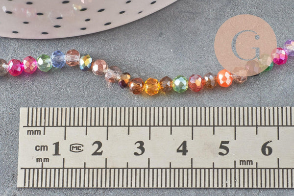 Perle abacus cristal multicolore, perles bijoux, perle abacus, perle cristal,Perles verre, fil de 130 perles ,3x4mm, x1 (G2749)