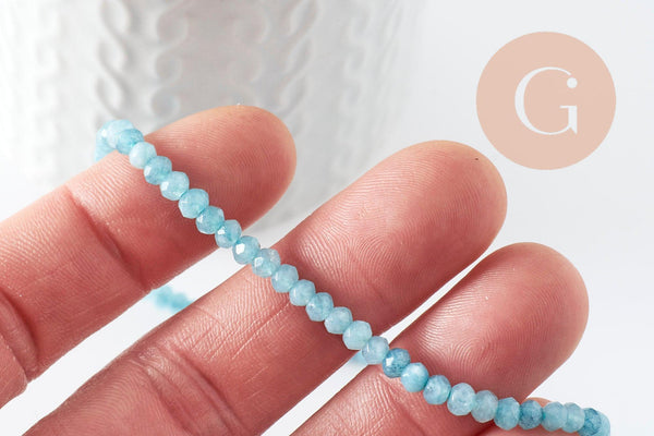 Perle abacus jade naturel bleu facette 4x2mm, x 1 fil 36cm (G4634)