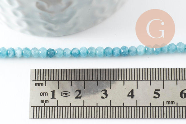 Perle abacus jade naturel bleu facette 4x2mm, x 1 fil 36cm (G4634)