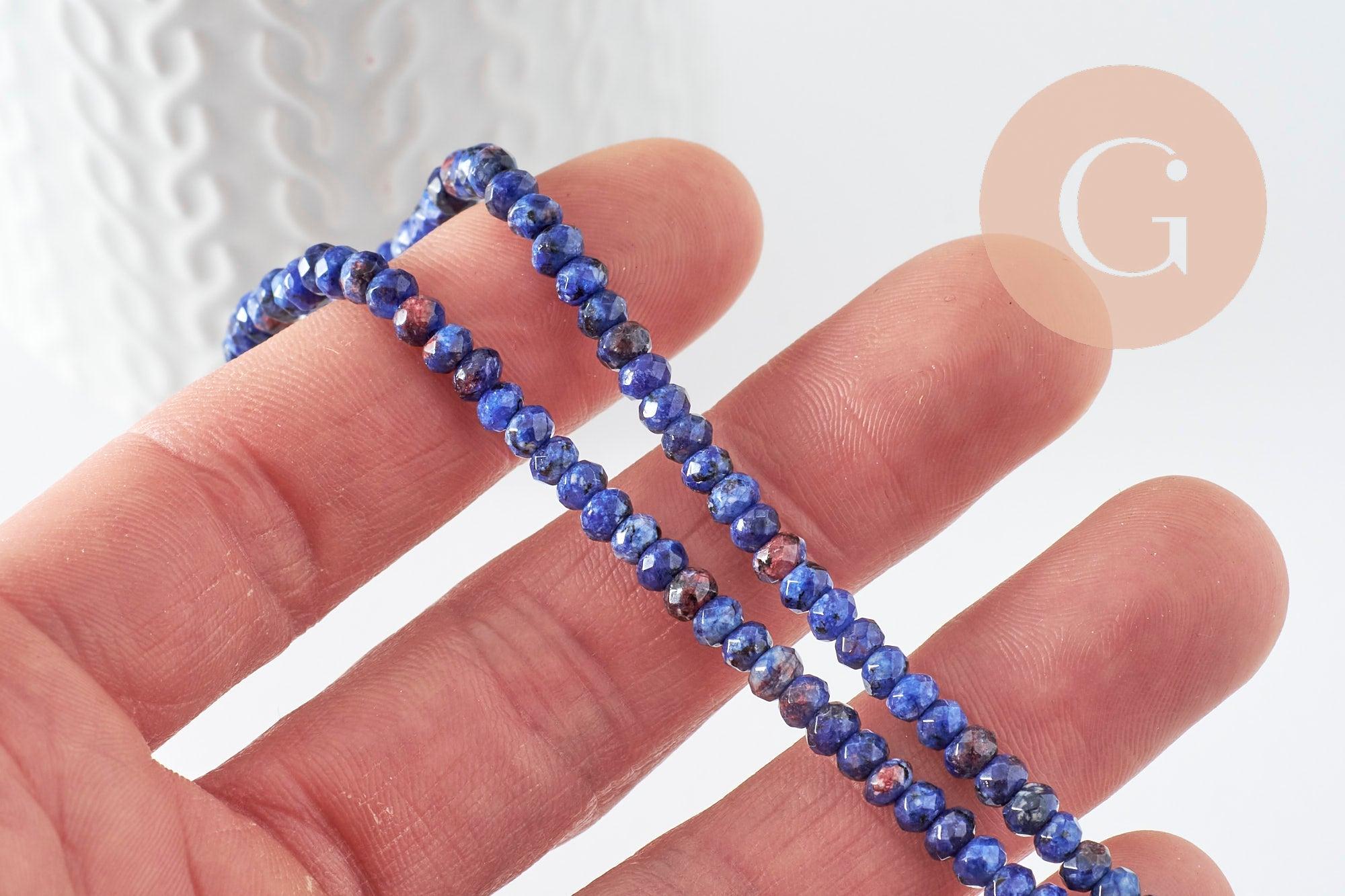 Perle abacus jade naturel bleu marbré 4x2mm,fil de 35 cm, x1 (G3227)