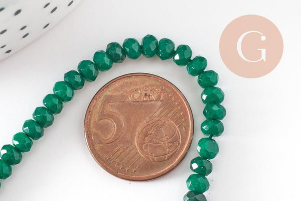 Perle abacus jade naturel rondelle vert foncé 4x2mm, perle pierre naturel facette pour création bijoux, fil de 36cm, x1 (G3665)