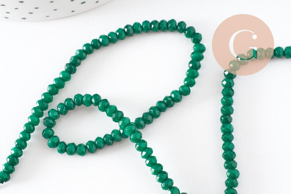 Perle abacus jade naturel rondelle vert foncé 4x2mm, perle pierre naturel facette pour création bijoux, fil de 36cm, x1 (G3665)
