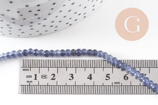 Perle abacus jade naturel teinté bleu facetté, x1 fil de 35 cm (G9651)