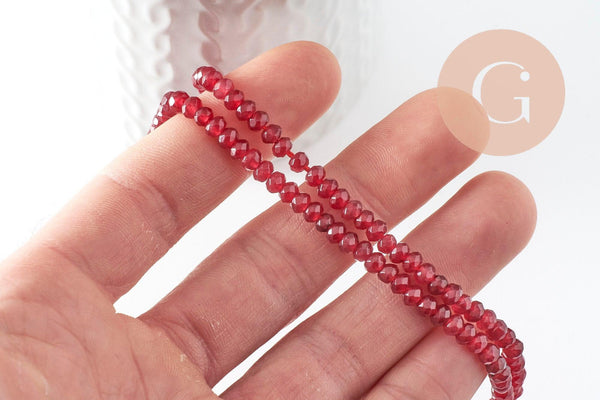 Perle abacus jade rouge,pierre naturelle,perle facette,jade,4x2mm,fil de 36 cm, x1 (G1801)