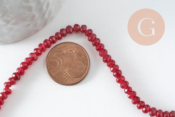 Perle abacus jade rouge,pierre naturelle,perle facette,jade,4x2mm,fil de 36 cm, x1 (G1801)