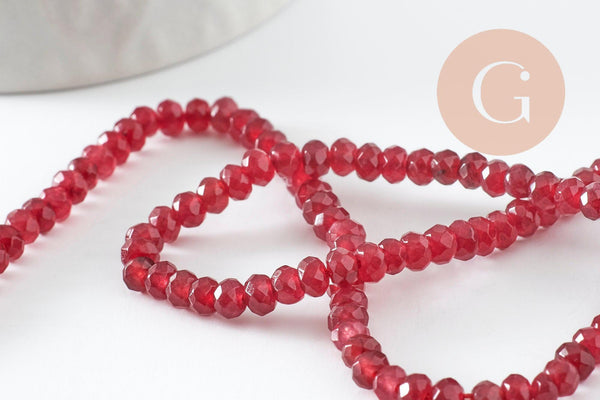 Perle abacus jade rouge,pierre naturelle,perle facette,jade,4x2mm,fil de 36 cm, x1 (G1801)