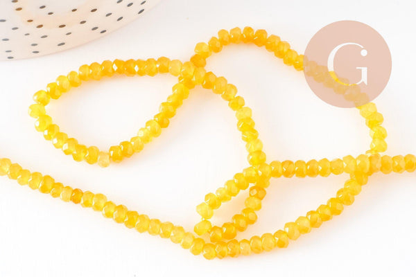 Perle abacus jade teinté jaune, pierre naturelle, jade naturel, 4x2mm,fil 39cm, x1 (G5619)