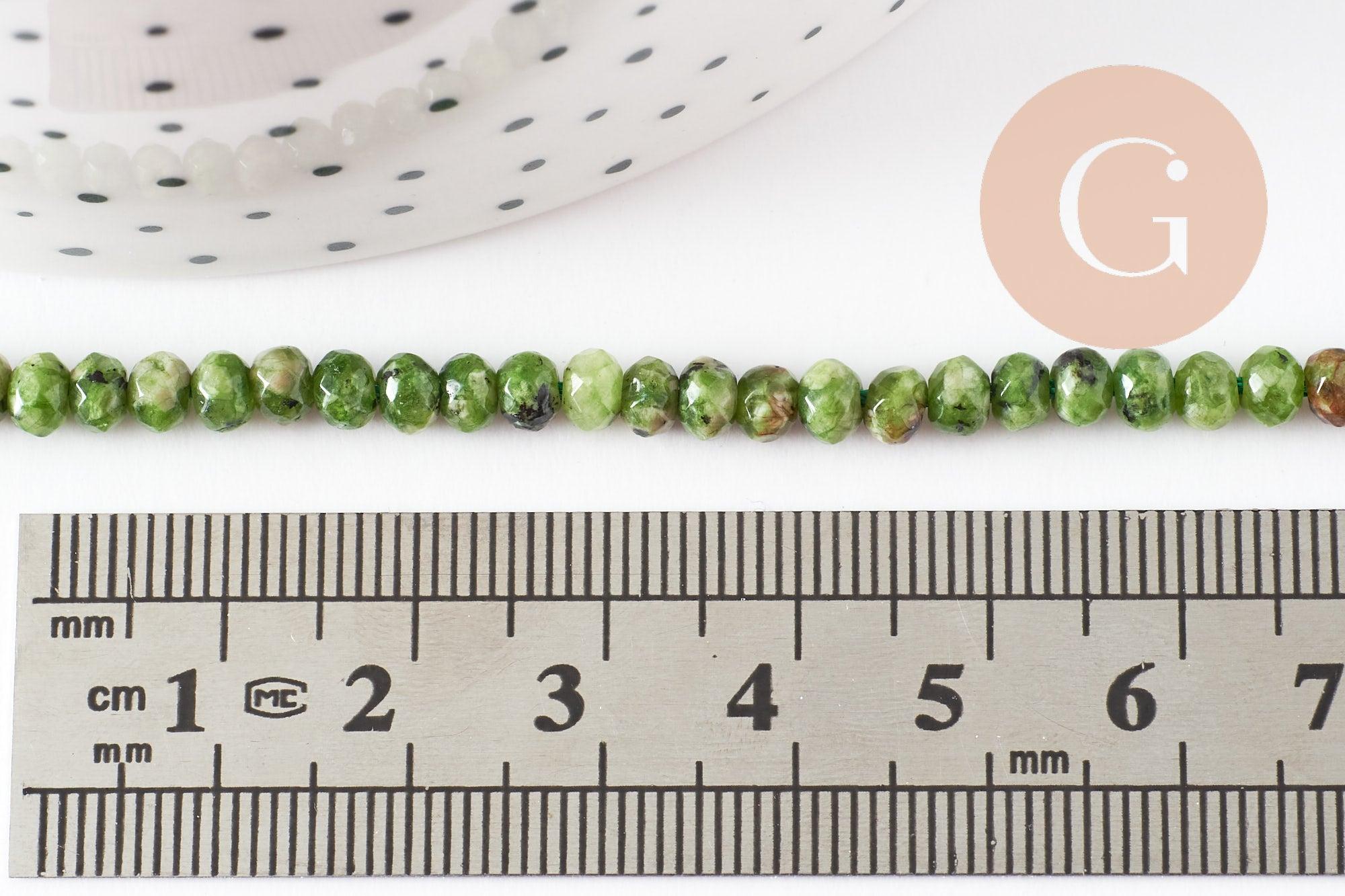 Perle abacus jade vert rose,perle jade pierre naturelle à facette,4x2mm, fil de 36cm, x1 (G4637)