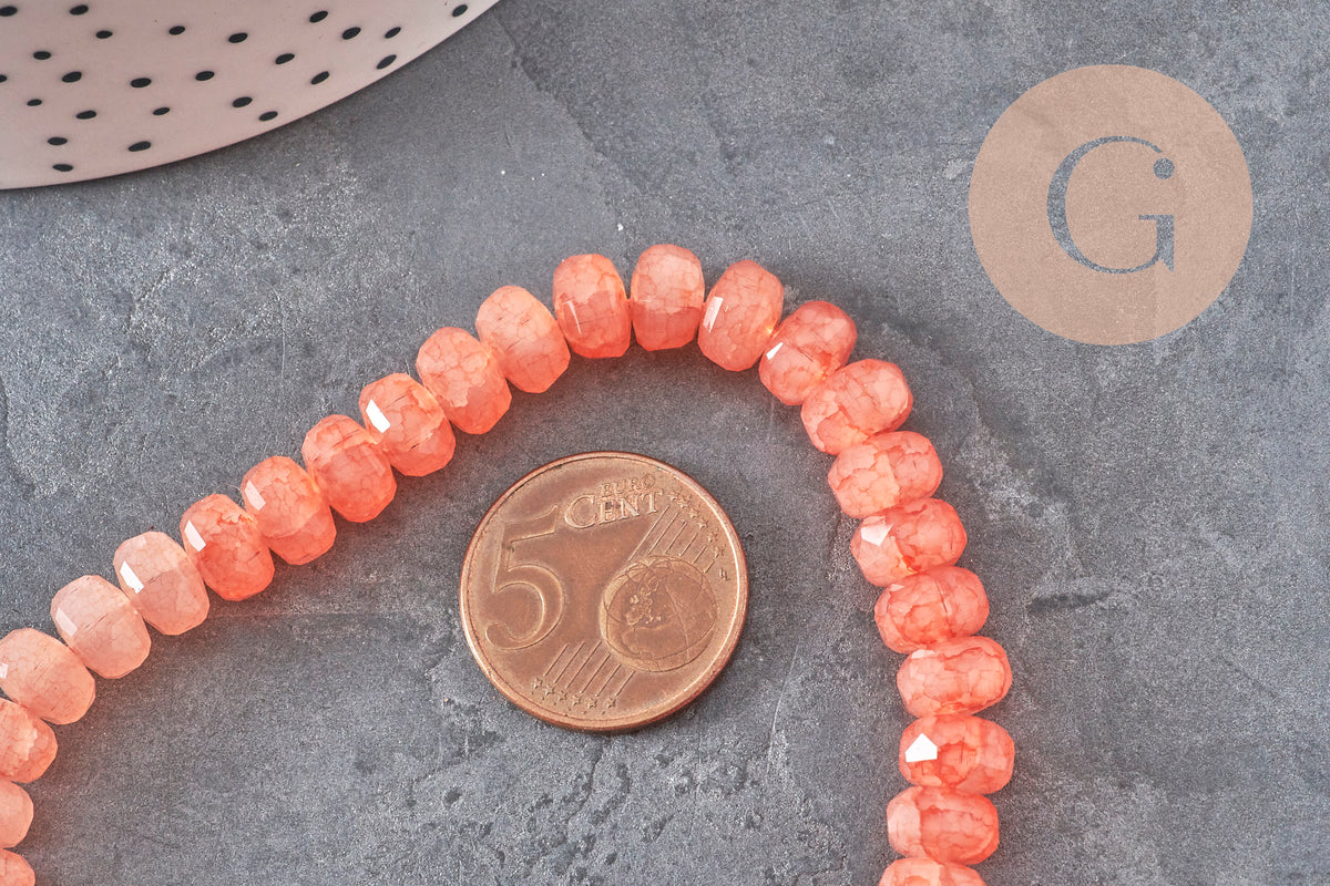 Perle abacus verre rose corail opaque imitation jade 7.5mm, x1 fil de 37cm (G11383)
