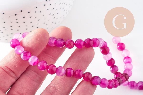 Perle agate feu rayée fuchsia ronde agate pierre naturelle ,fil de 38cm ,8mm x1 (G3850)
