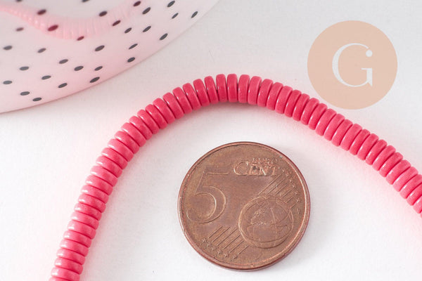 Perle agate heishi rondelle rose 4.5mm, perle agate naturelle, pierre naturelle, fil de 40cm, x1 (G3549)