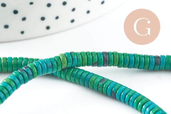 Perle agate heishi rondelle vert-bleu, perle agate naturelle,4.5mm,fil de 250 perles, x1 (G3805)