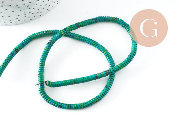 Perle agate heishi rondelle vert-bleu, perle agate naturelle,4.5mm,fil de 250 perles, x1 (G3805)