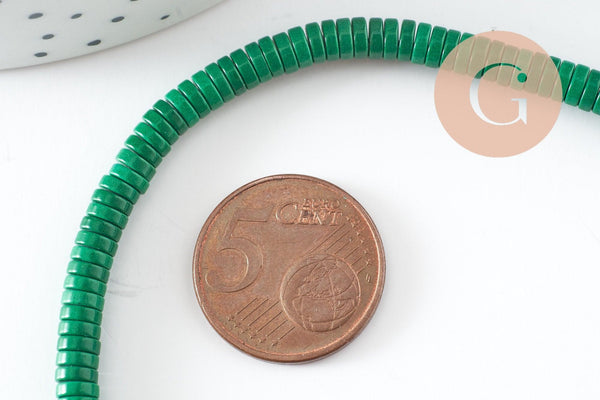 Perle agate heishi rondelle verte, perle agate naturelle, pierre naturelle,4.5mm,fil de 250 perles, x1 (G9710)