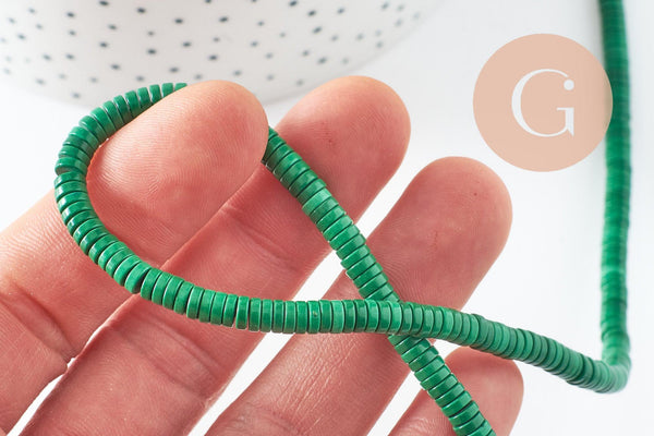 Perle agate heishi rondelle verte, perle agate naturelle, pierre naturelle,4.5mm,fil de 250 perles, x1 (G9710)