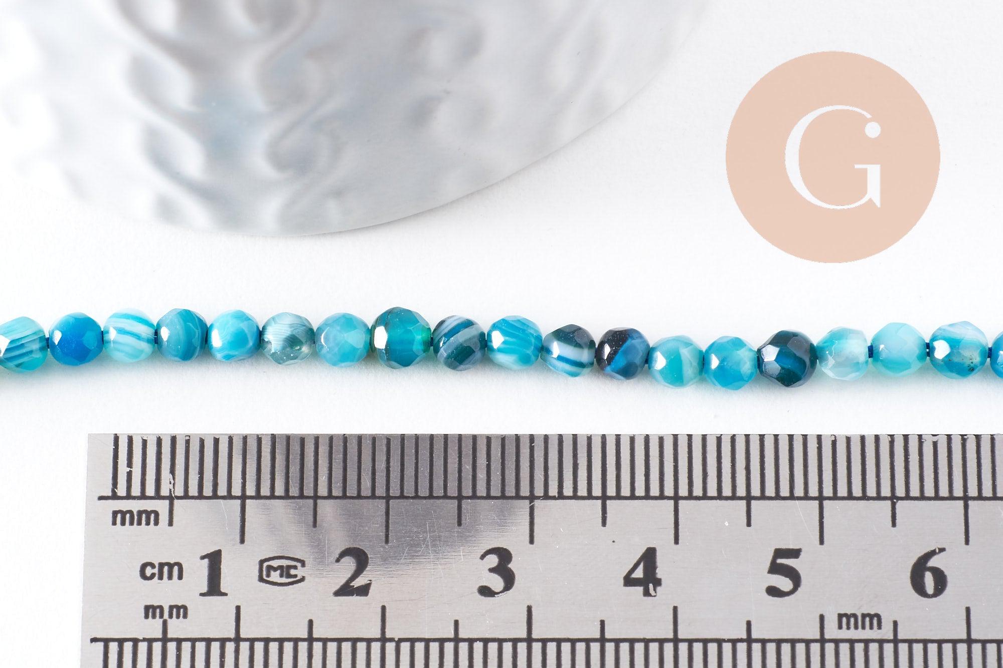 Perle agate naturelle bleue facettée 4mm, x1 fil de 90 perles (G5010)