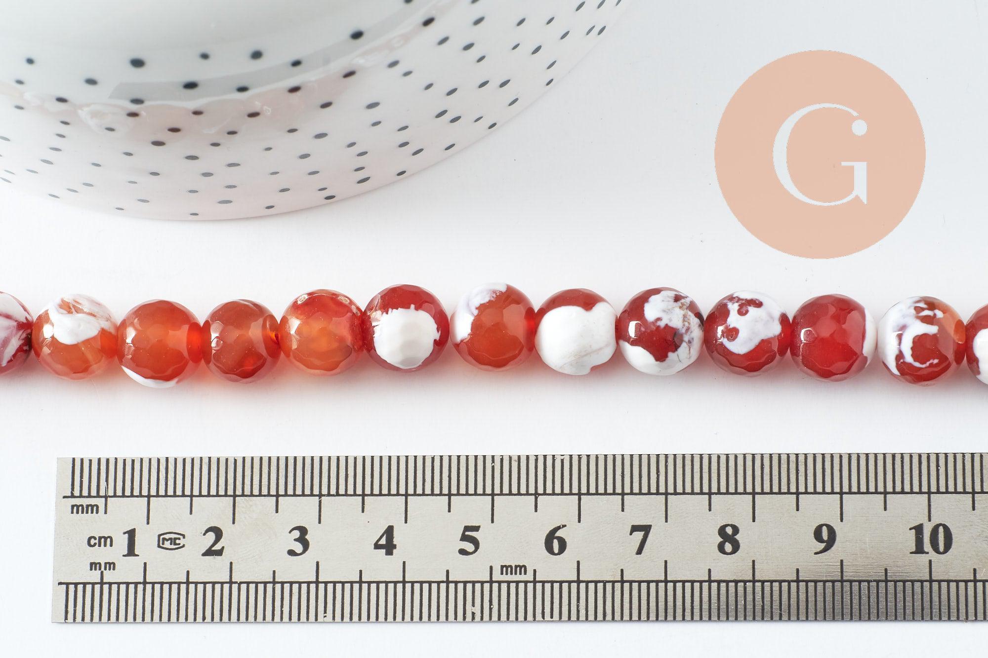 Perle agate naturelle feu rayée orange, 10mm, fil de 38cm, x1 (G1862)
