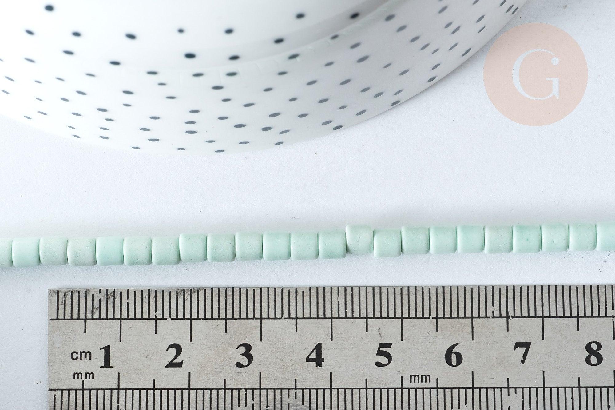 Perle agate naturelle teintée vert clair heishi tube 4mm, pierre naturelle, le fil de 38cm, x1 (G5824)