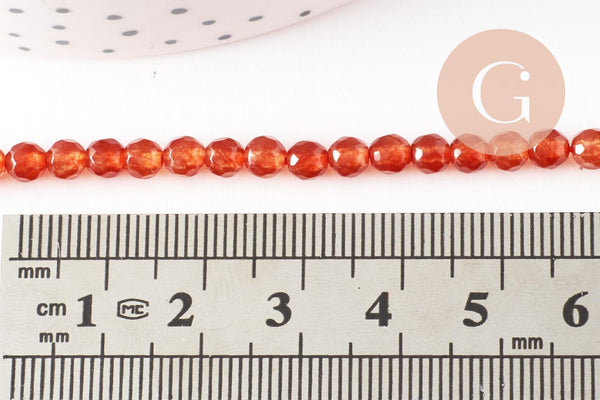Perle agate orange foncé, pierre naturelle, jade naturel, perle facette agate,4mm,fil de 37cm, x1 (G2931)