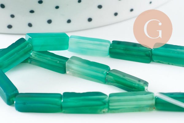 Perle agate rectangle verte, perle agate, pierre naturelle, perle pierre,13mm,fil de 40cm x1 (G0204)
