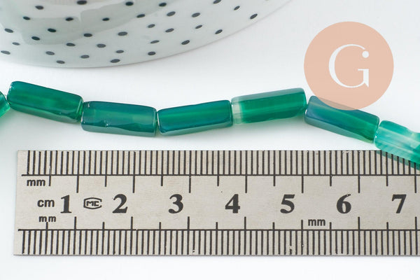 Perle agate rectangle verte, perle agate, pierre naturelle, perle pierre,13mm,fil de 40cm x1 (G0204)