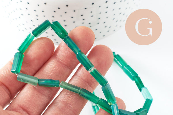 Perle agate rectangle verte, perle agate, pierre naturelle, perle pierre,13mm,fil de 40cm x1 (G0204)