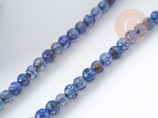 Perle agate ronde facettées agate naturelle bleue 4mm, pierre DIY, fil de 37cm, x1 (G8978)