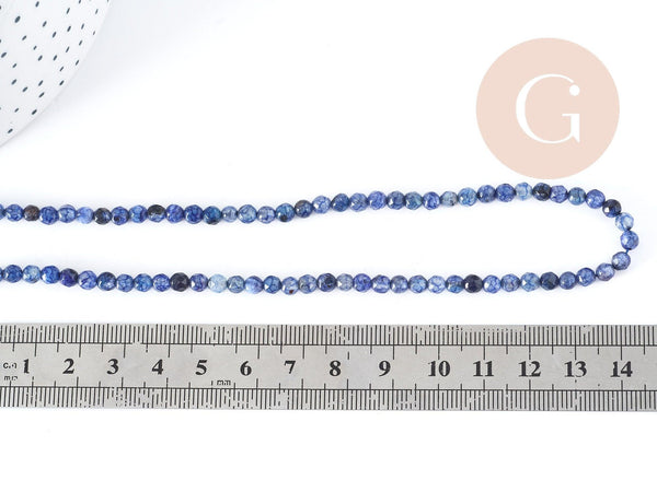 Perle agate ronde facettées agate naturelle bleue 4mm, pierre DIY, fil de 37cm, x1 (G8978)