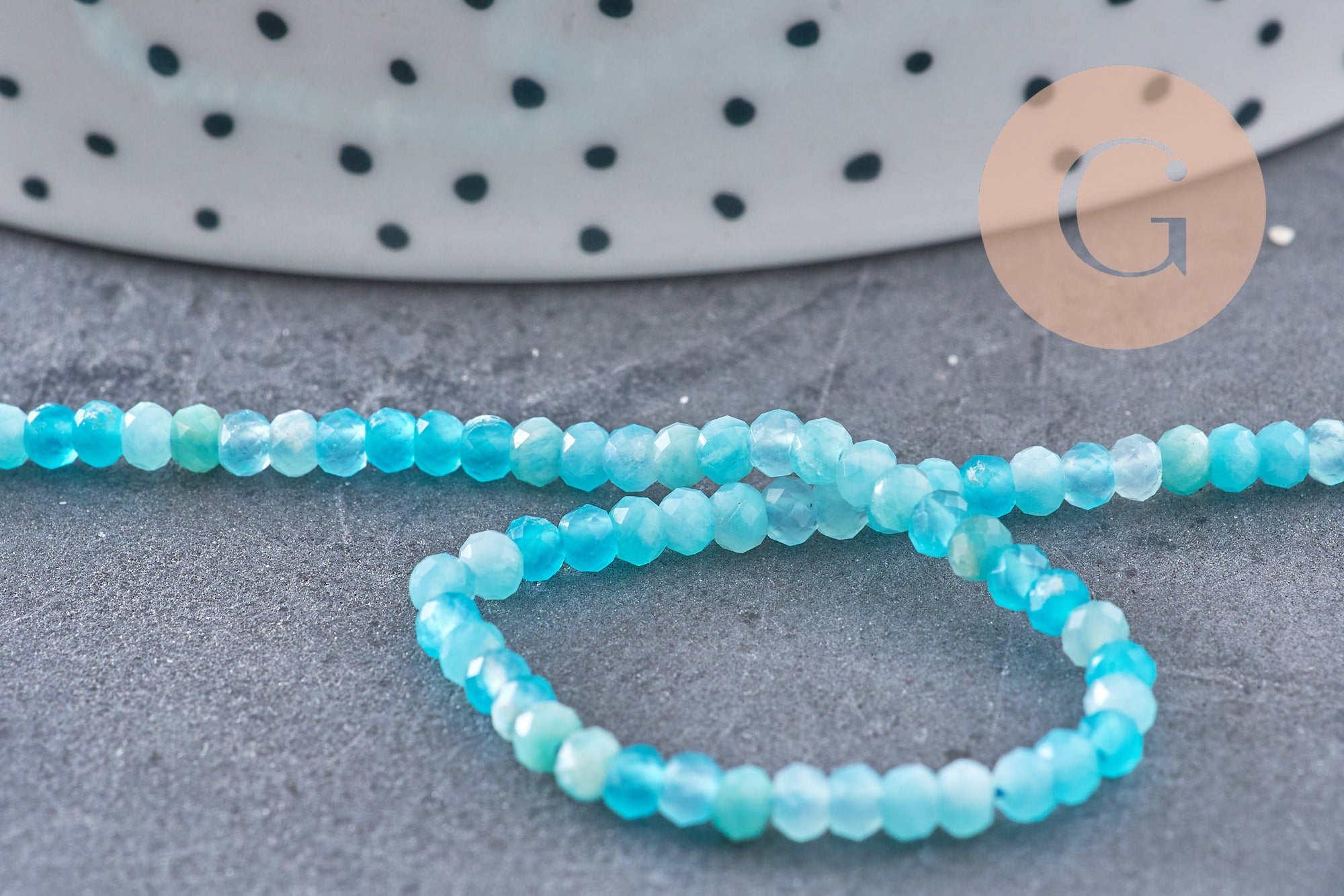 Perle amazonite naturelle abacus en pierre naturelle 3x2mm, x1 fil de 40cm (G5218)