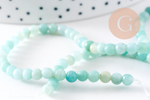 Perle amazonite naturelle ronde 4mm, perle pierre naturelle,fil de 38 cm, x1 (G5876)