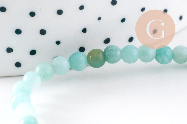 Perle amazonite naturelle ronde 4mm, perle pierre naturelle,fil de 38 cm, x1 (G5876)