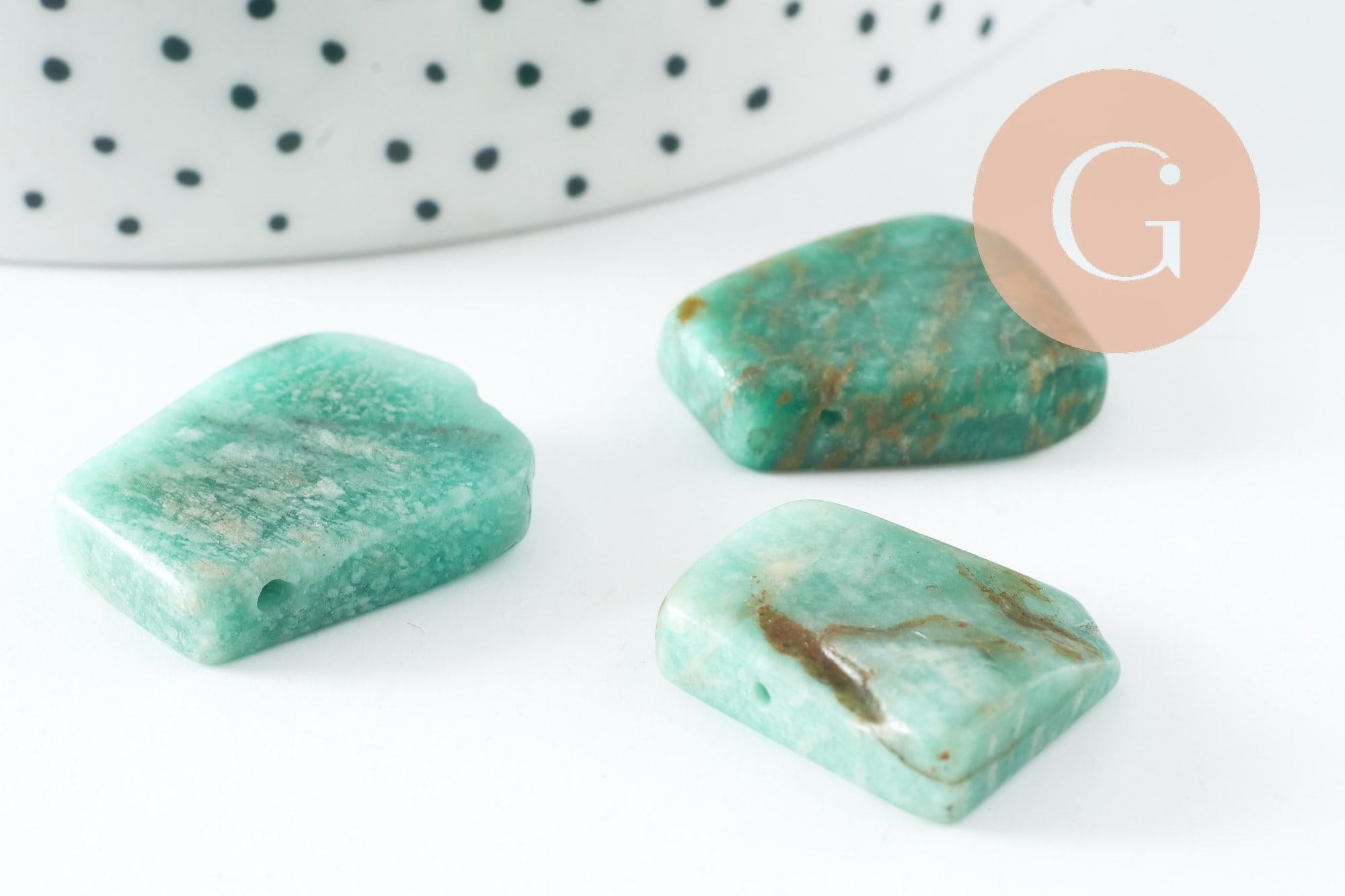 Perle amazonite turquoise naturel brute roulée,pierre naturelle, litotherapie, Chips amazonite, 18-25mm, X2 (G3670)