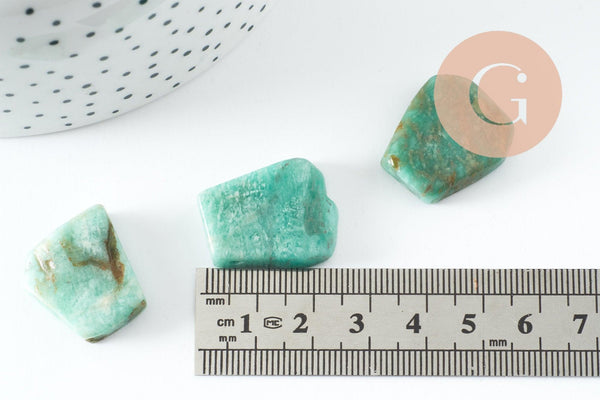 Perle amazonite turquoise naturel brute roulée,pierre naturelle, litotherapie, Chips amazonite, 18-25mm, X2 (G3670)