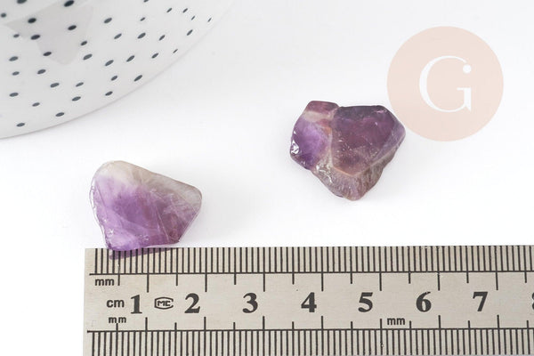 Perle améthyste violette naturel brute roulée,pierre naturelle, litotherapie, Chips amethyste, 18-25mm, x2 (G2967)