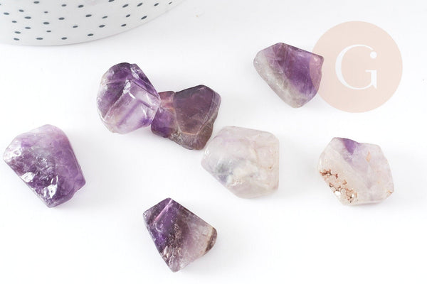 Perle améthyste violette naturel brute roulée,pierre naturelle, litotherapie, Chips amethyste, 18-25mm, x2 (G2967)