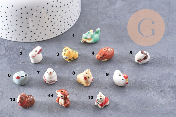 Perle animal porcelaine artisanale 13-19mm, x1 (G10243)