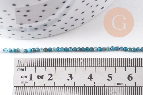 Perle apatite naturelle ronde facette 2mm, x1 fil de 38 cm (G3102)